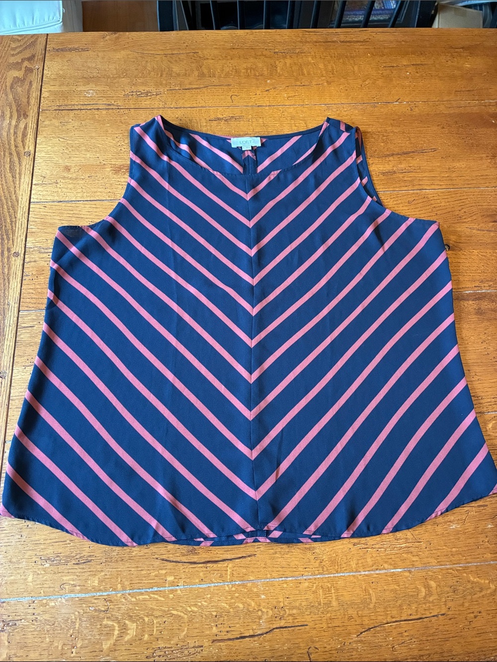 Loft Sleeveless Navy and Pink Striped V-Neck Top